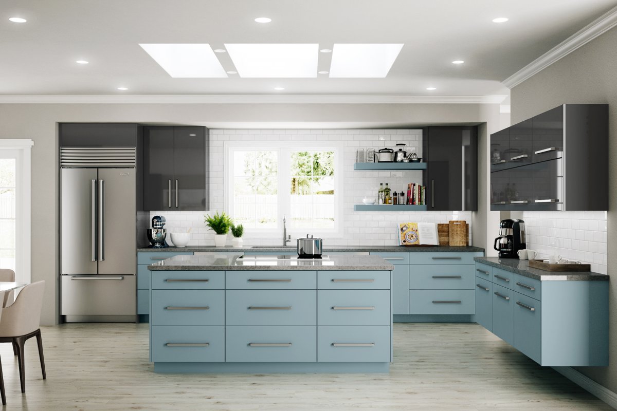 Float Kitchen in Sage and Dark Gray